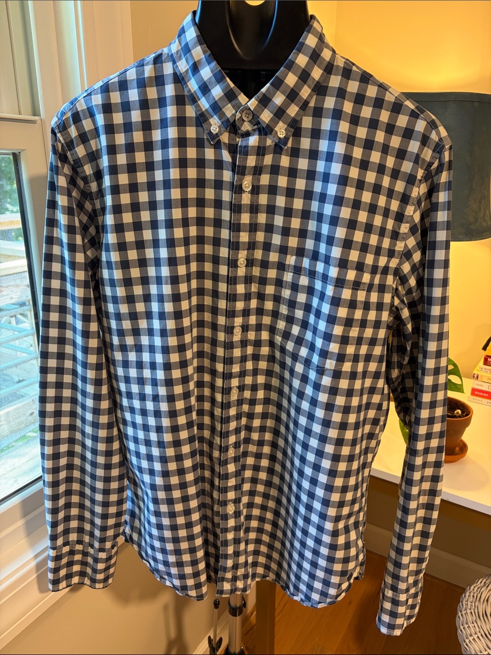 J. Crew Navy and White Gingham Button-Down Shirt